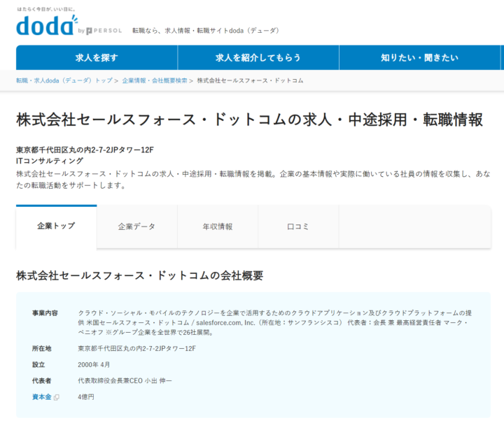 dodaに掲載されているセールスフォースドットコム求人例